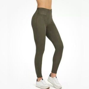 SPANX Faux Suede Olive Green Ankle Length Pants Size M